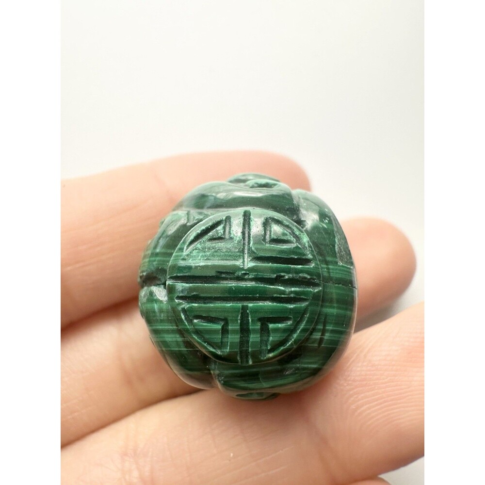 Antique Art Deco Chinese Natural Malachite Carved Ball Bead